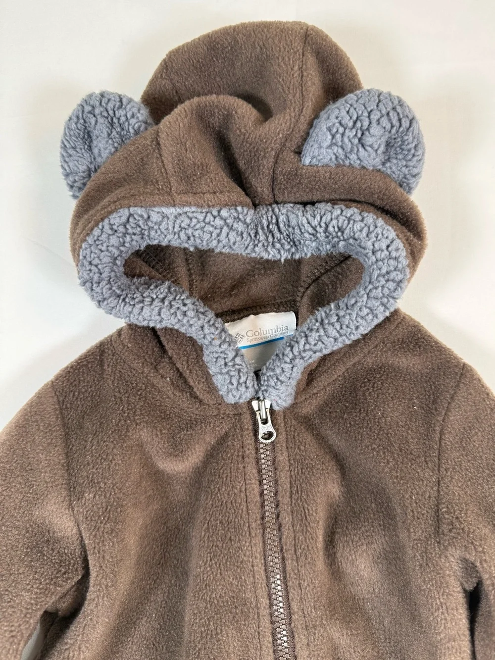 COLUMBIA Baby Fleece Bunting Bear Pram Suit 0–3m Hooded One Piece Cozy Outdoor